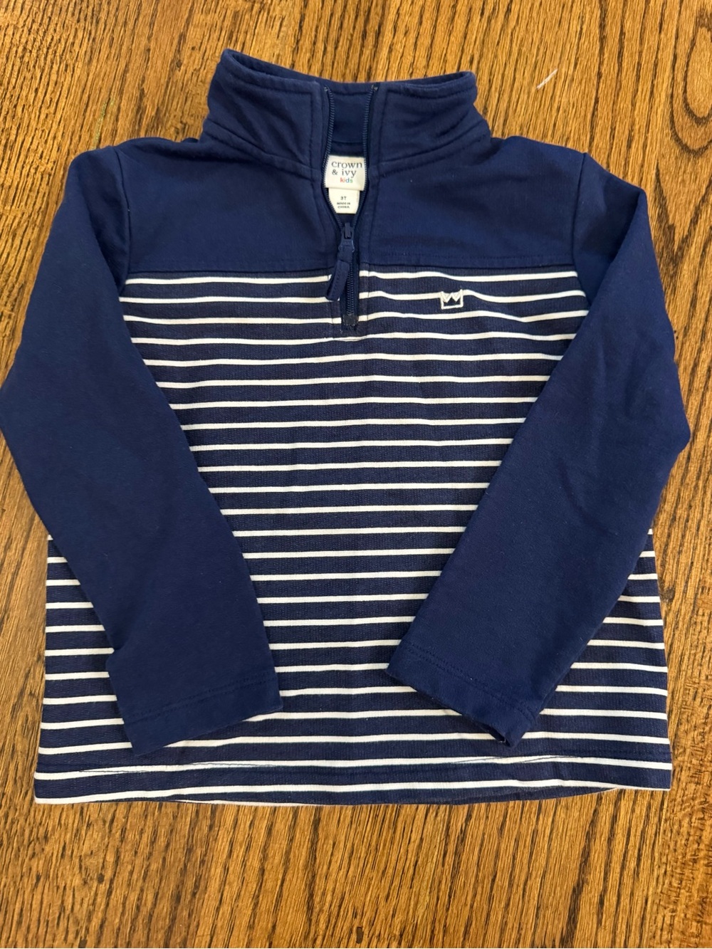 crown & ivy Navy and White Striped Quarter-Zip Pullover